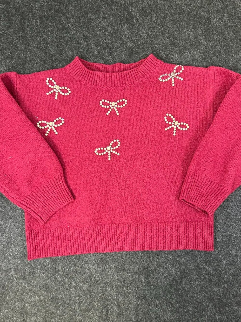 Cat & Jack Girls Pink Rhinestone Bow Knit Sweater Size XS 4/5